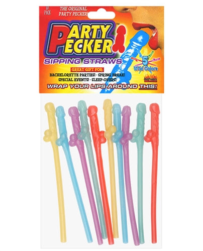 Party Pecker Sipping Straws 10 Pc Bag - 5 Assorted Colors - HTP2103